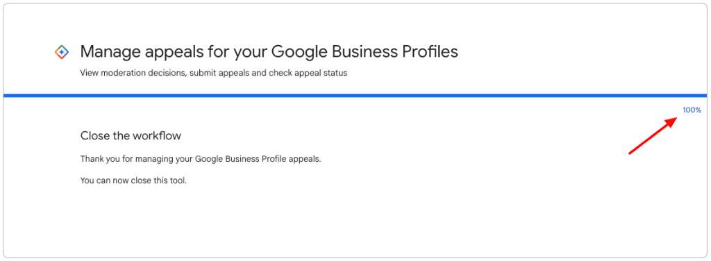 Google Business Profile appeal status 100%