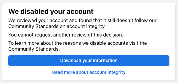 Facebook account disabled