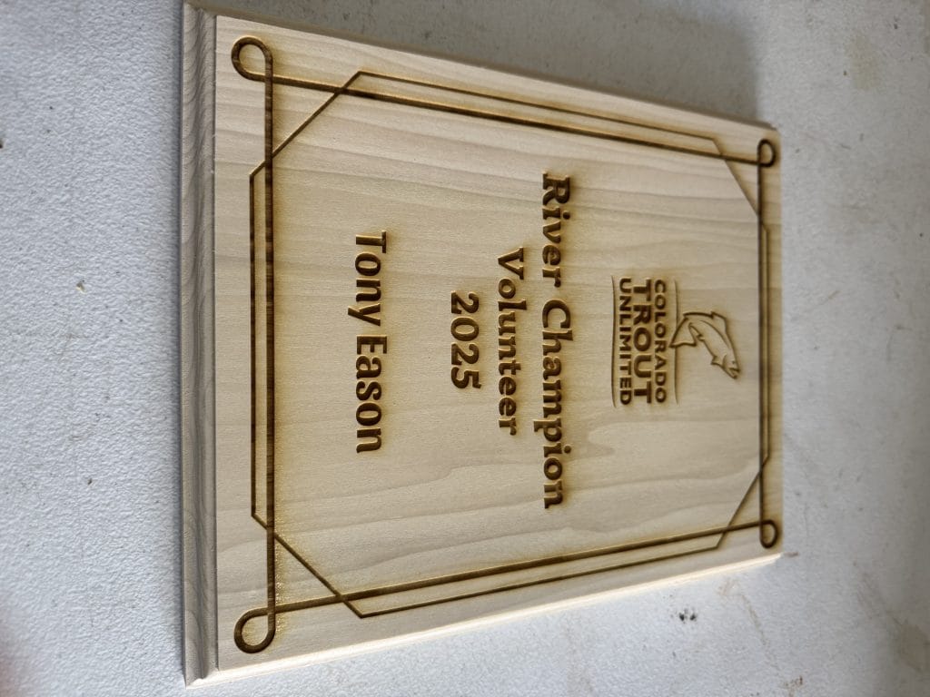 Sample of a plaque immediately after laser engraving.