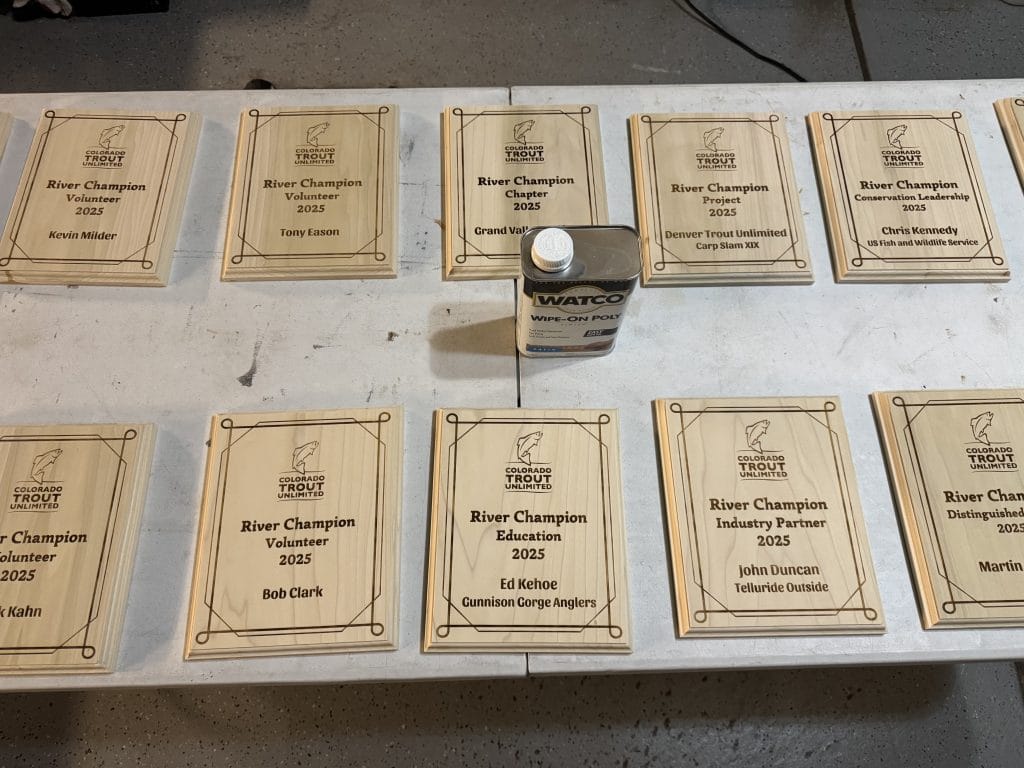 The awards plaques just prior to applying the polyurethane.